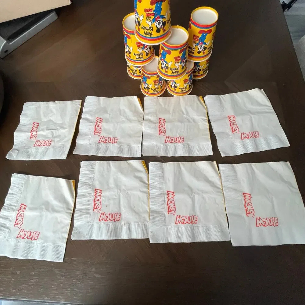 Vintage Mickey Mouse Birthday Party Cups Napkins Paper Yellow Disneyana READ
